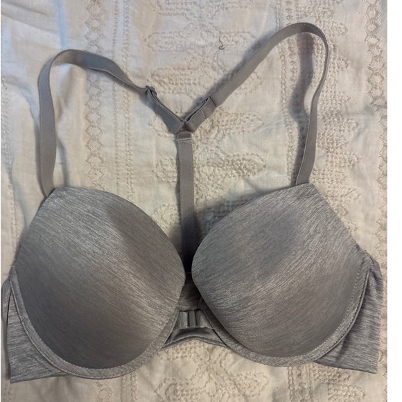 Gray Front Clasp Racerback Underwire Push-up T-Shirt Bra, Size 36C - Picture 1 of 4